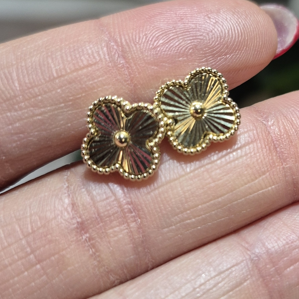 Gold Color Floral Clover Stud Earrings